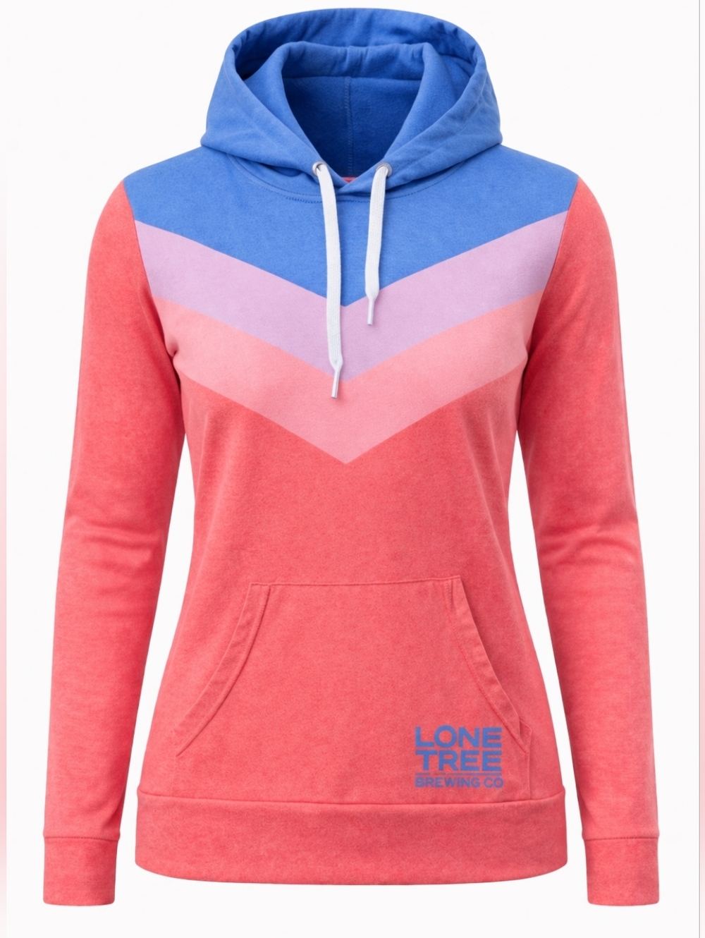 Colorblock Hooded Pullover - Coral & Blue
